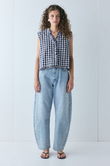 Phoebe Vest Top Navy Check | VRG GRL online