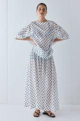 Solara Sheer Midi Skirt White Polka Dot | VRG GRL for sale