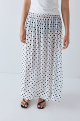 Solara Sheer Midi Skirt White Polka Dot | VRG GRL for sale