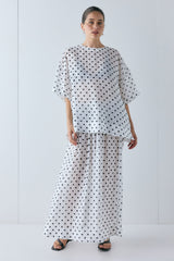 Solara Sheer Midi Skirt White Polka Dot | VRG GRL for sale