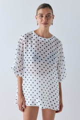 Esther Sheer Top White Polka Dot | VRG GRL US