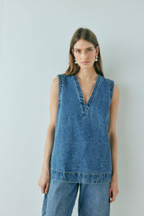 Muni Denim Tunic Top Blue | VRG GRL on sale
