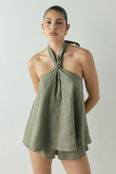 Taliah Linen Top Khaki | VRG GRL near me
