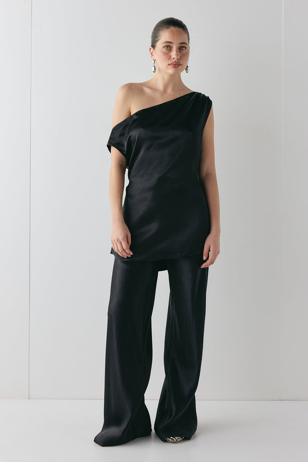 Camille Satin Tunic Top Black | VRG GRL US