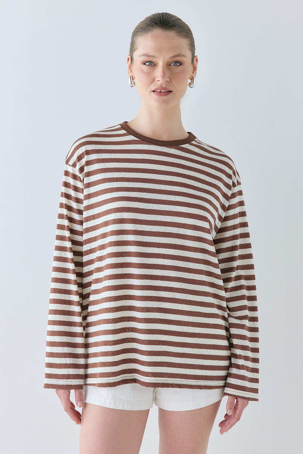 Willow Long Sleeve Tee Brown Stripe | VRG GRL for sale