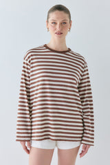 Willow Long Sleeve Tee Brown Stripe | VRG GRL for sale