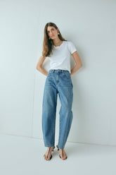 Lex Mid Rise Barrel Denim Jeans Blue | VRG GRL sale