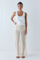 Devyn Sheer Midi Skirt Ecru | VRG GRL for sale