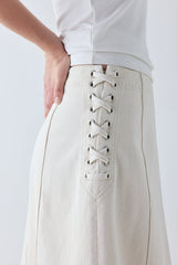 Eve Denim Midi Skirt Cream | VRG GRL on sale