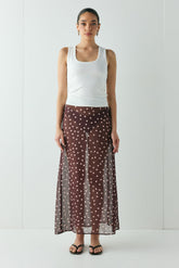 Vilma Sheer Maxi Skirt Wine Polka Dot | VRG GRL for sale