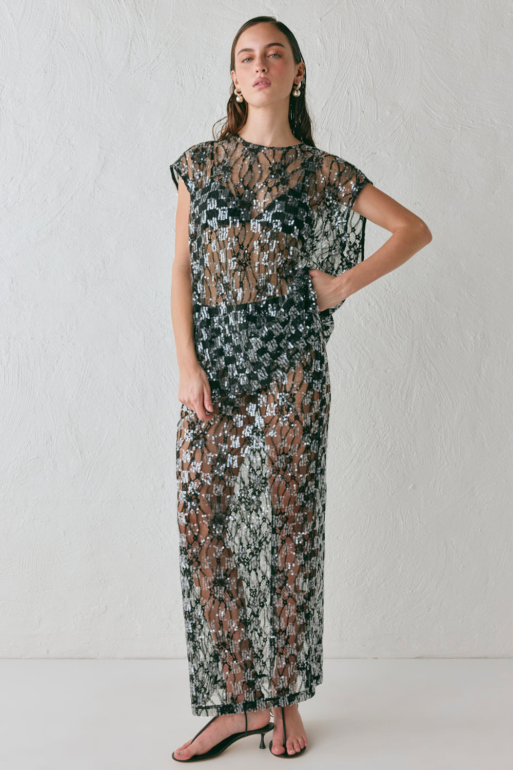 Devyn Sequin Midi Skirt Black | VRG GRL on sale