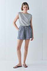 Freda Shorts Navy Check | VRG GRL on sale