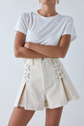 Mira Denim Shorts Cream | VRG GRL online