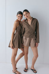 Helena Shorts Brown Check | VRG GRL for sale