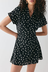 Salma Wrap Mini Dress Polka Dot | VRG GRL online