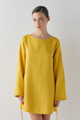 Sabine Linen Mini Dress Mustard | VRG GRL US