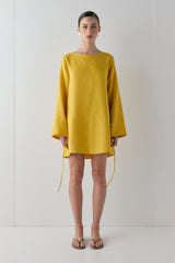 Sabine Linen Mini Dress Mustard | VRG GRL US