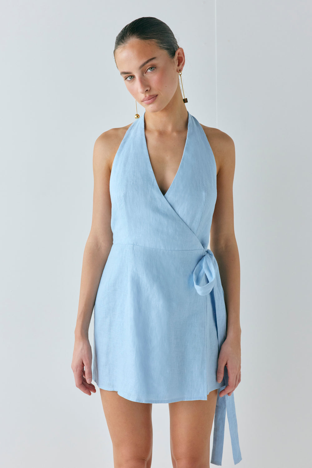 Lo Linen Mini Dress Sky | VRG GRL sale