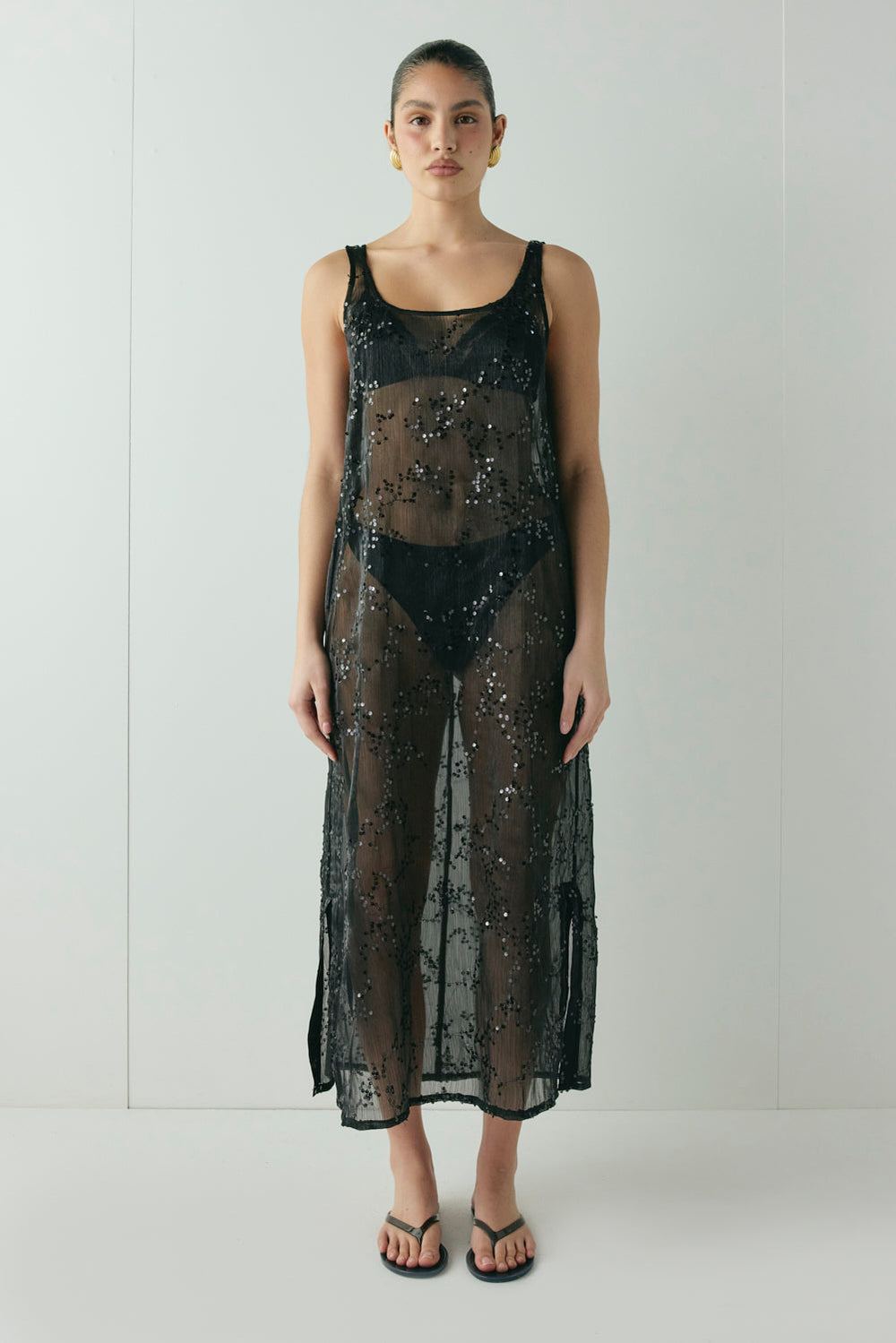 Neve Sequin Midi Dress Black | VRG GRL discount