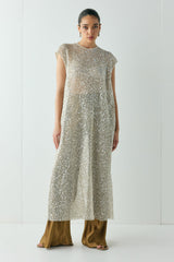 Sabre Sequin Midi Dress Oat | VRG GRL online