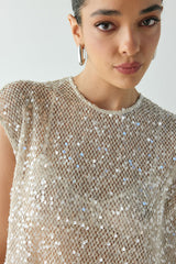 Sabre Sequin Midi Dress Oat | VRG GRL online