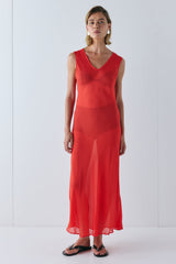 Winona Sheer Midi Dress Red | VRG GRL online