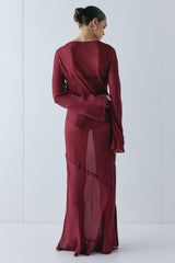 Luka Sheer Maxi Dress Wine | VRG GRL on sale