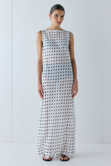 Ria Sheer Maxi Dress White Polka Dot | VRG GRL US