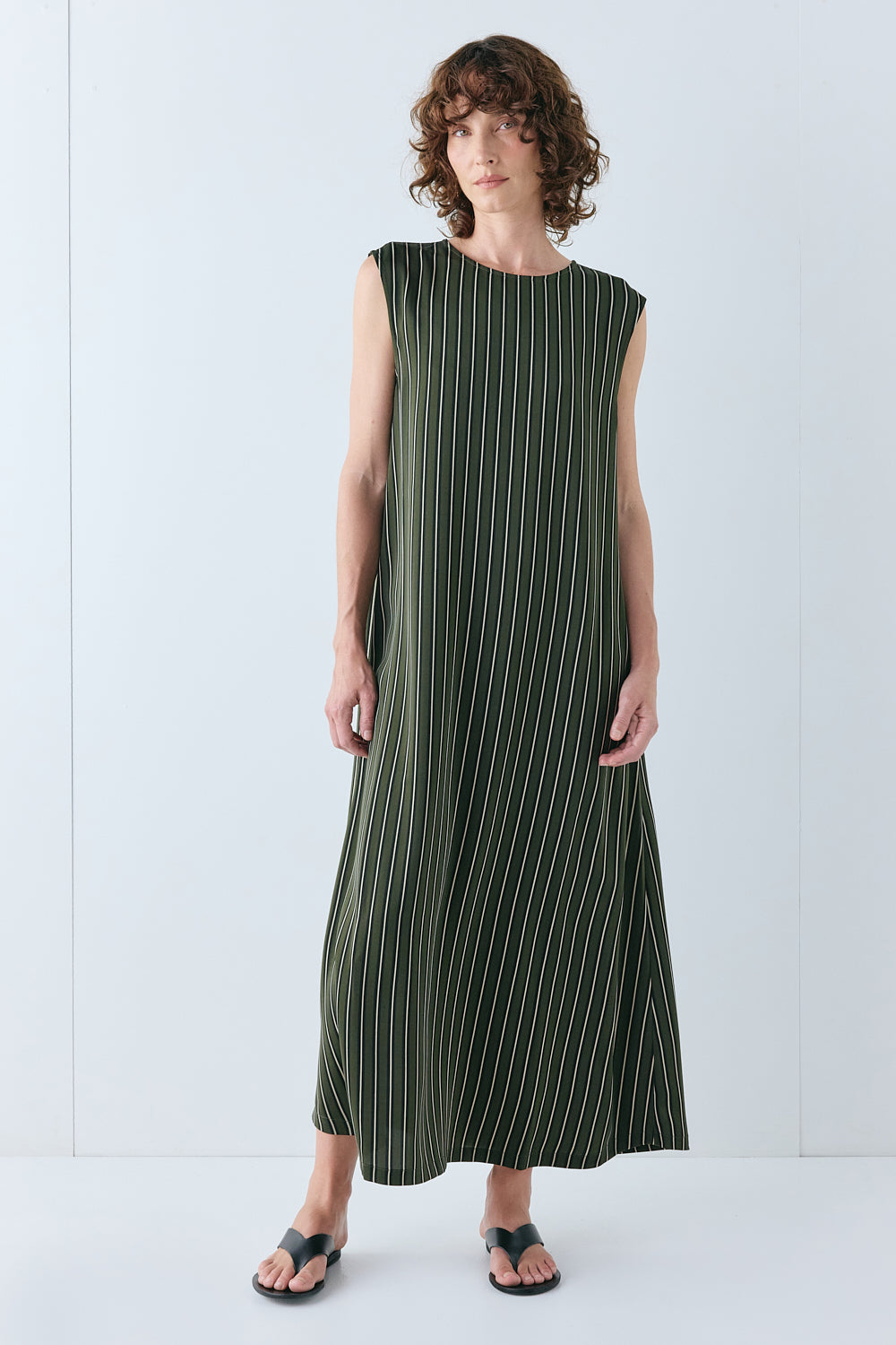 Maya Midi Dress Khaki Stripe | VRG GRL discount