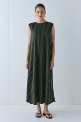 Maya Midi Dress Khaki Stripe | VRG GRL discount