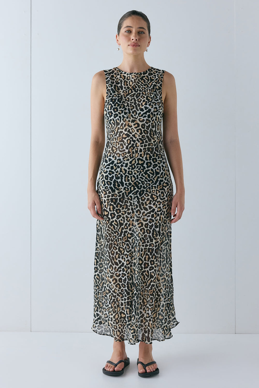 Francesca Sheer Maxi Dress Leopard | VRG GRL online