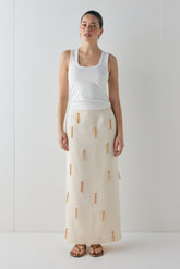 Devyn Linen Midi Skirt Cream | VRG GRL online