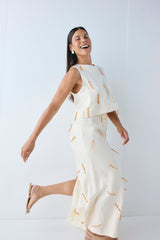 Devyn Linen Midi Skirt Cream | VRG GRL online