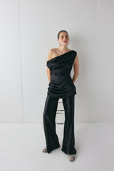 Camille Satin Tunic Top Black | VRG GRL US