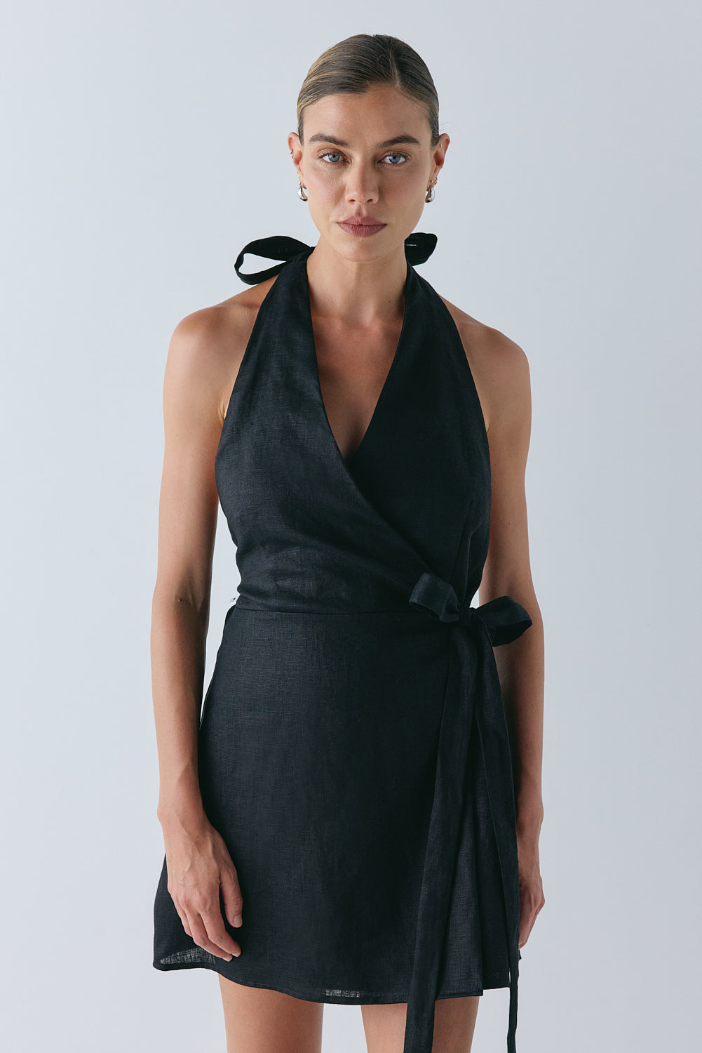 Lo Linen Mini Dress Black | VRG GRL discount