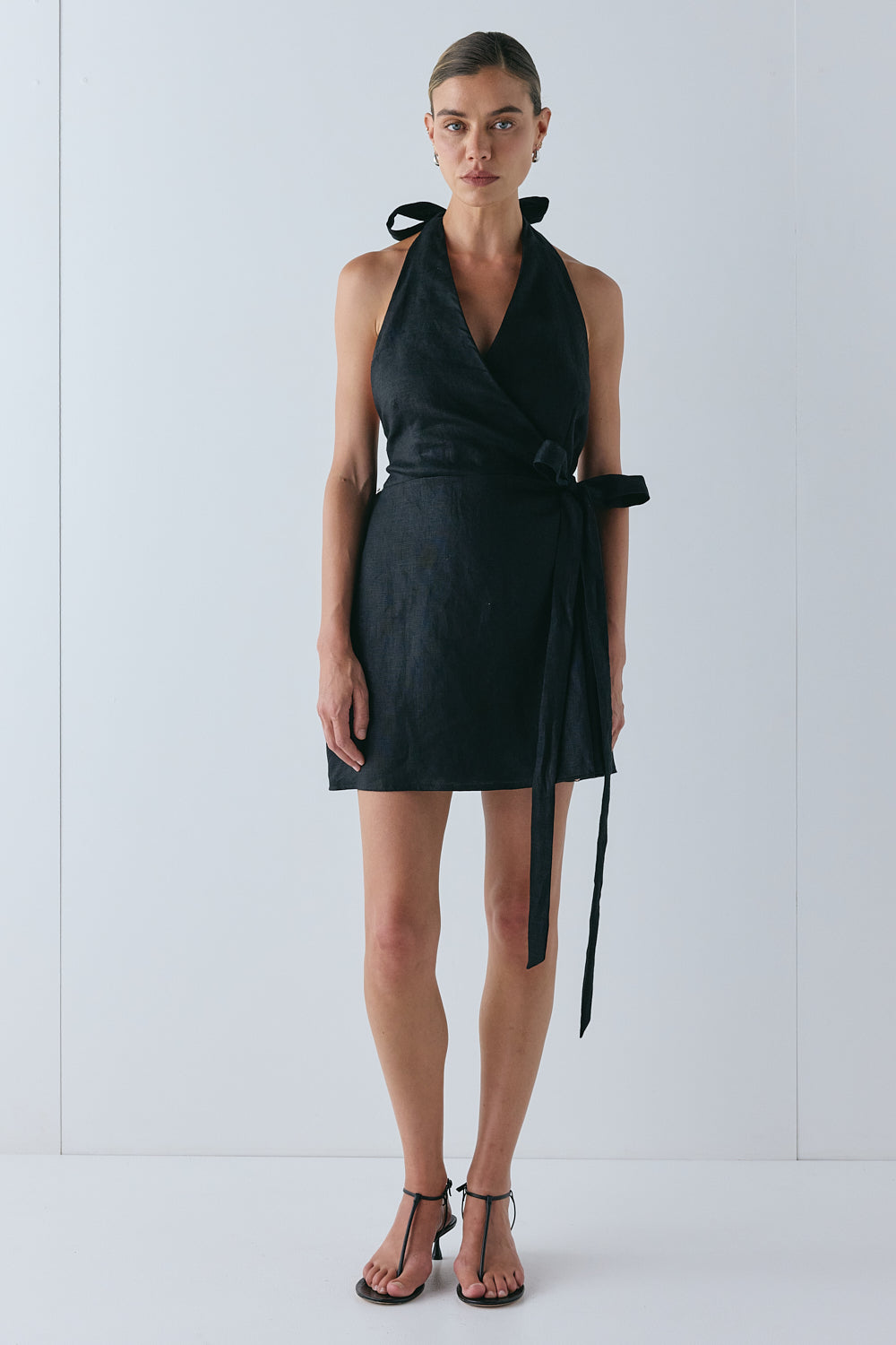 Lo Linen Mini Dress Black | VRG GRL discount