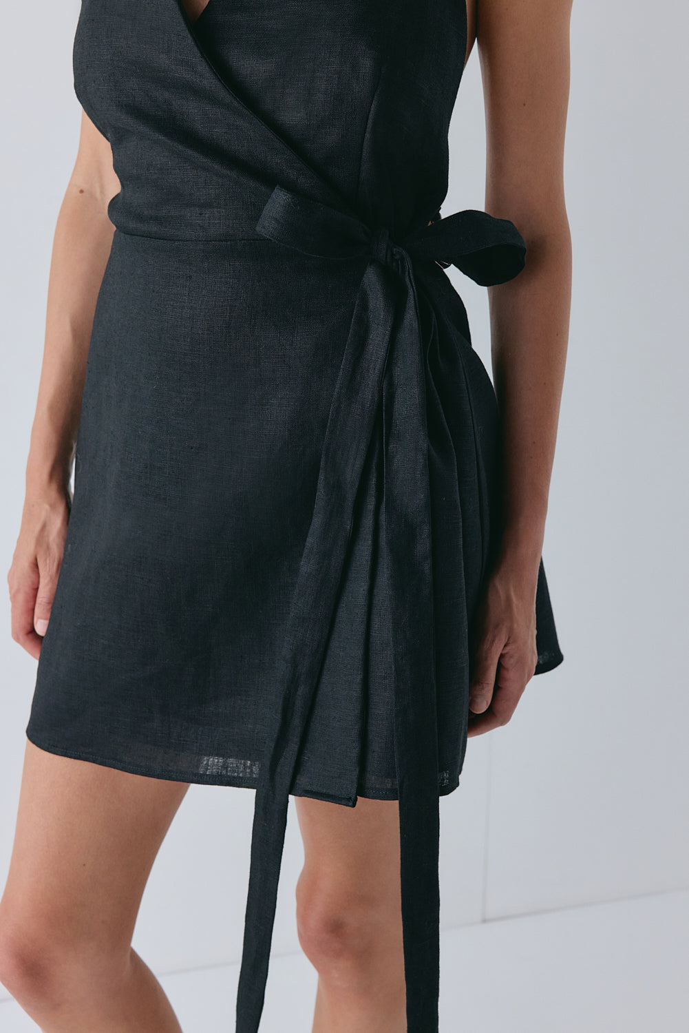 Lo Linen Mini Dress Black | VRG GRL discount