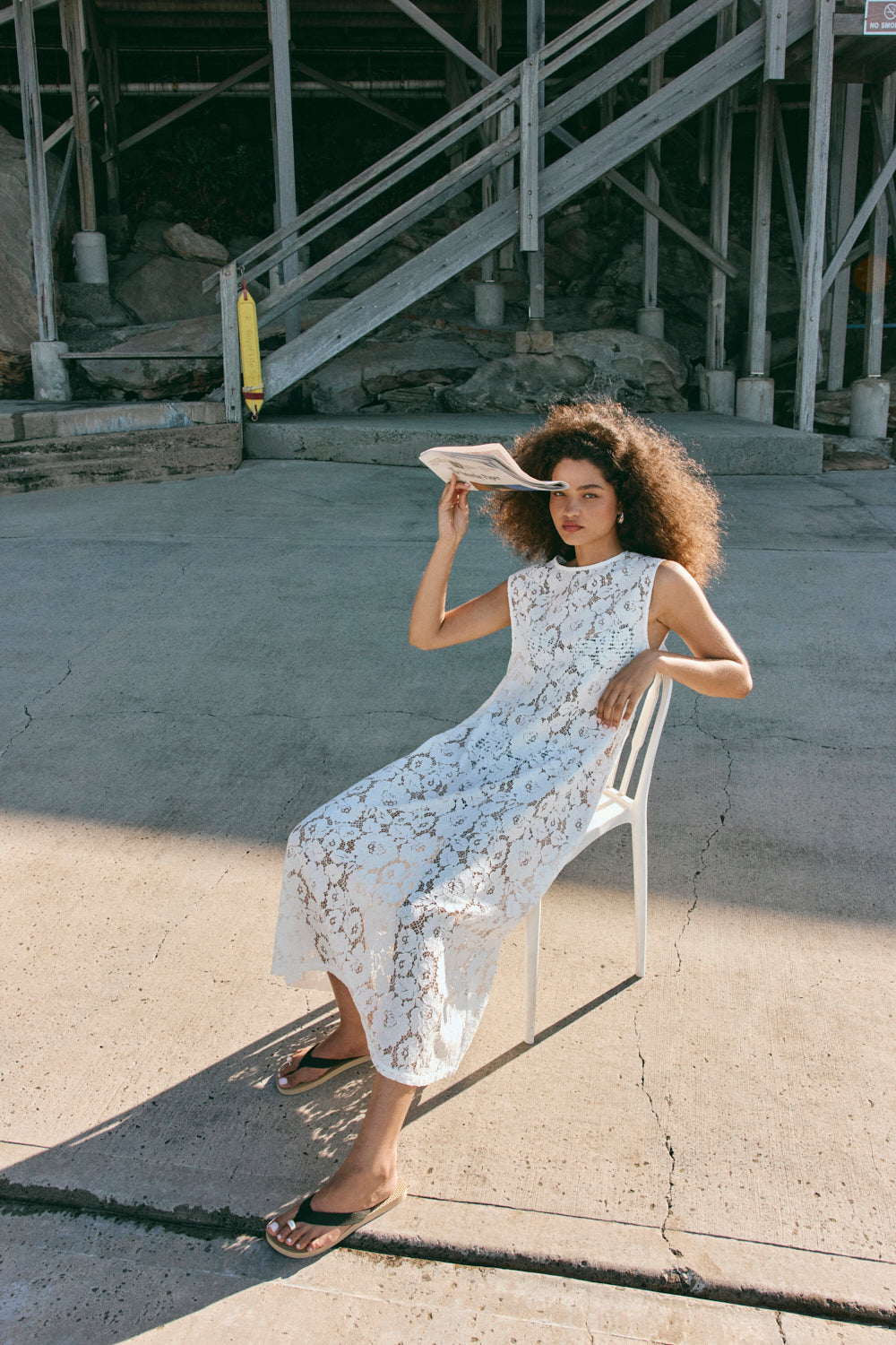Maya Lace Midi Dress White | VRG GRL near me