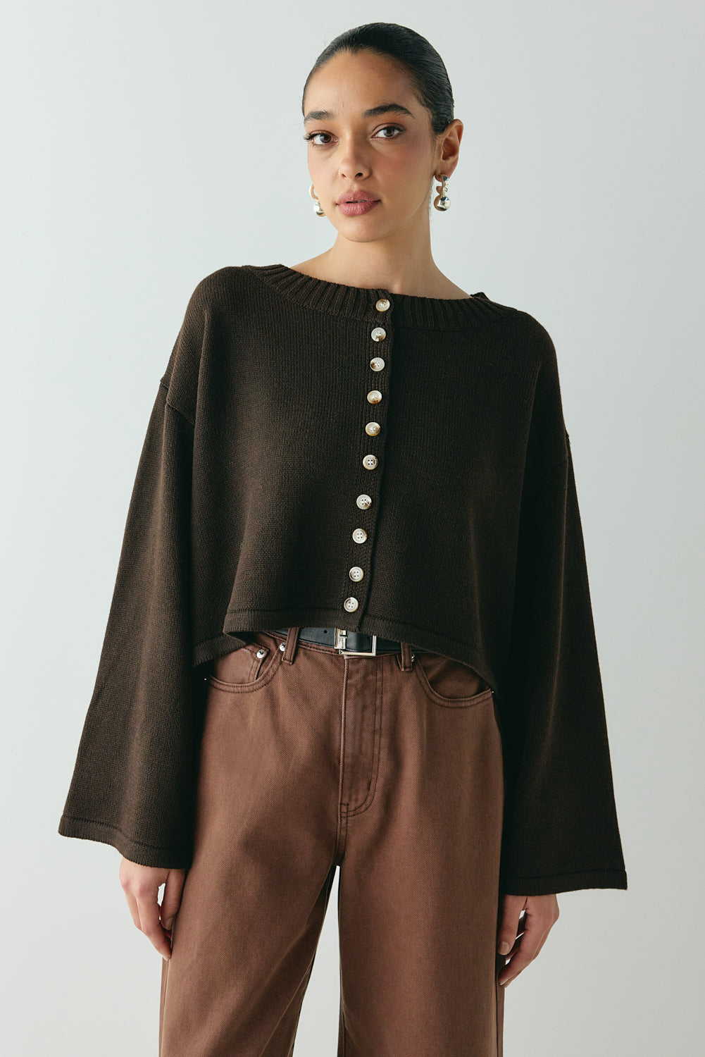 Tori Knit Cardigan Brown | VRG GRL for sale