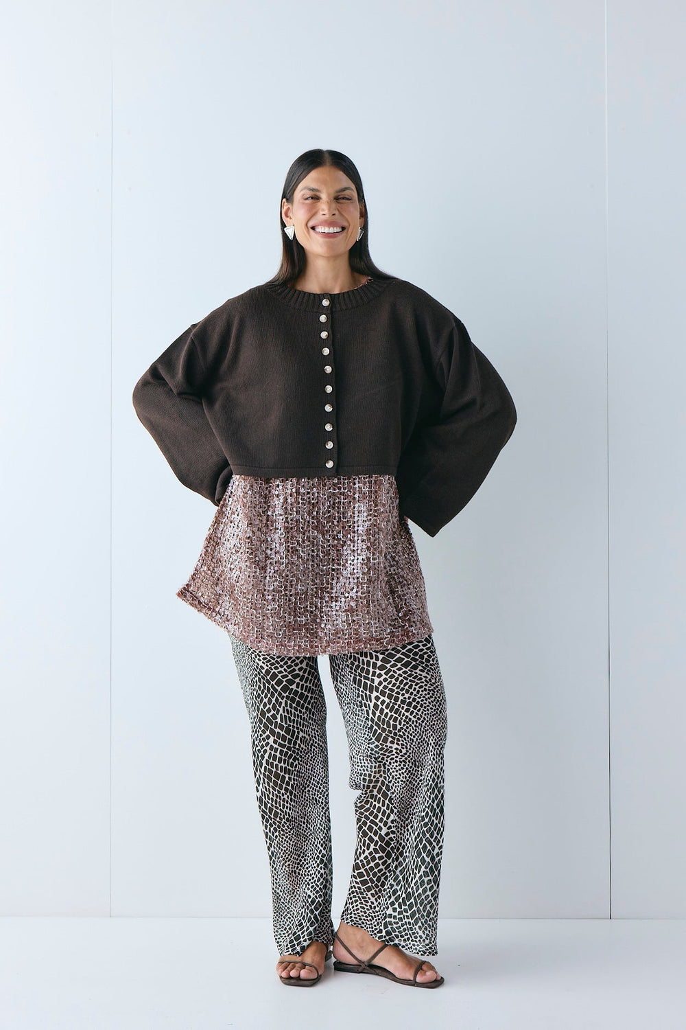 Tori Knit Cardigan Brown | VRG GRL for sale