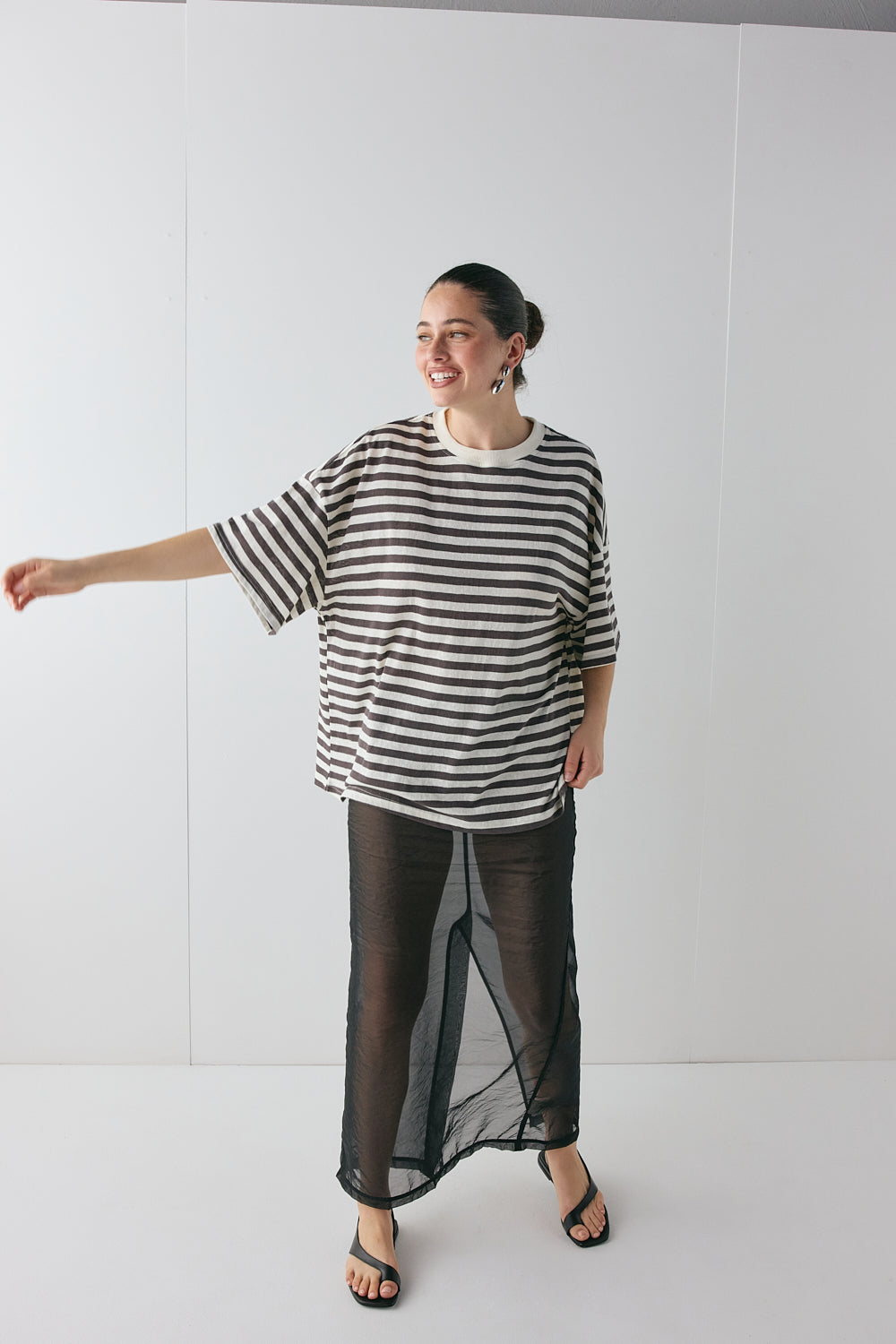 Willow Tee Charcoal Stripe | VRG GRL on sale