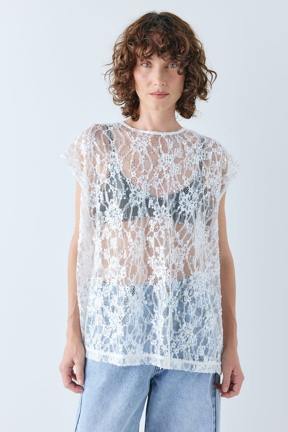 Devyn Sequin Top White | VRG GRL on sale