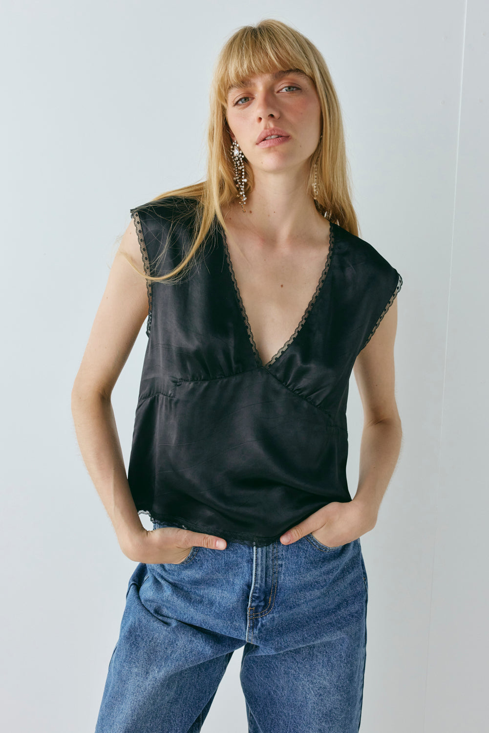 Flores Satin Top Black | VRG GRL sale