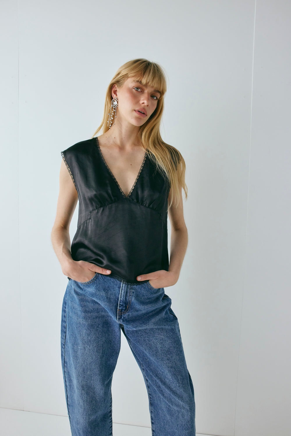 Flores Satin Top Black | VRG GRL sale