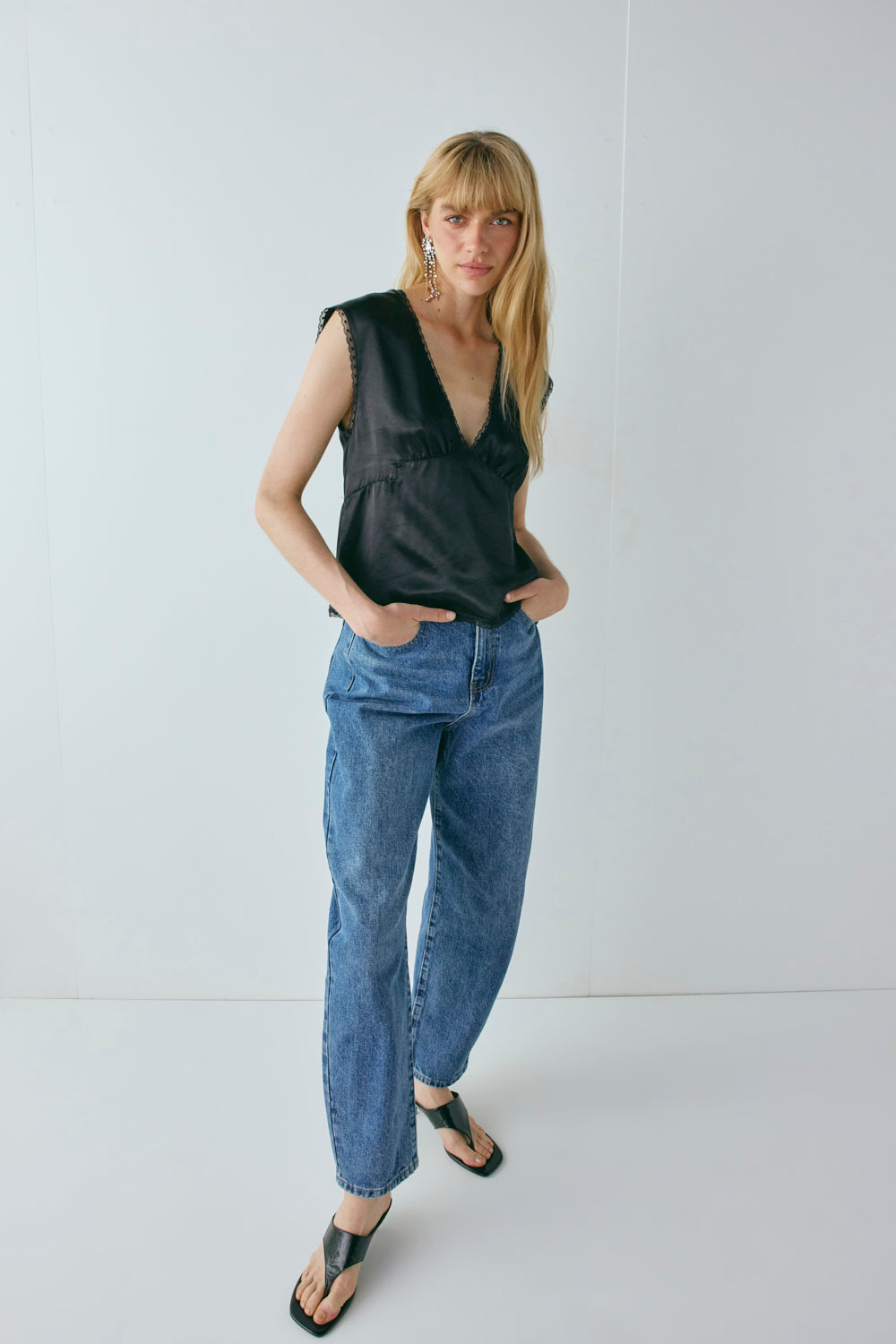 Flores Satin Top Black | VRG GRL sale
