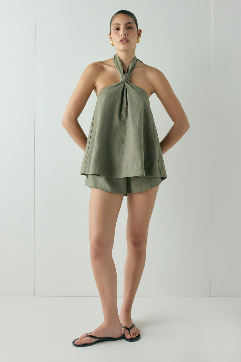 Taliah Linen Top Khaki | VRG GRL near me
