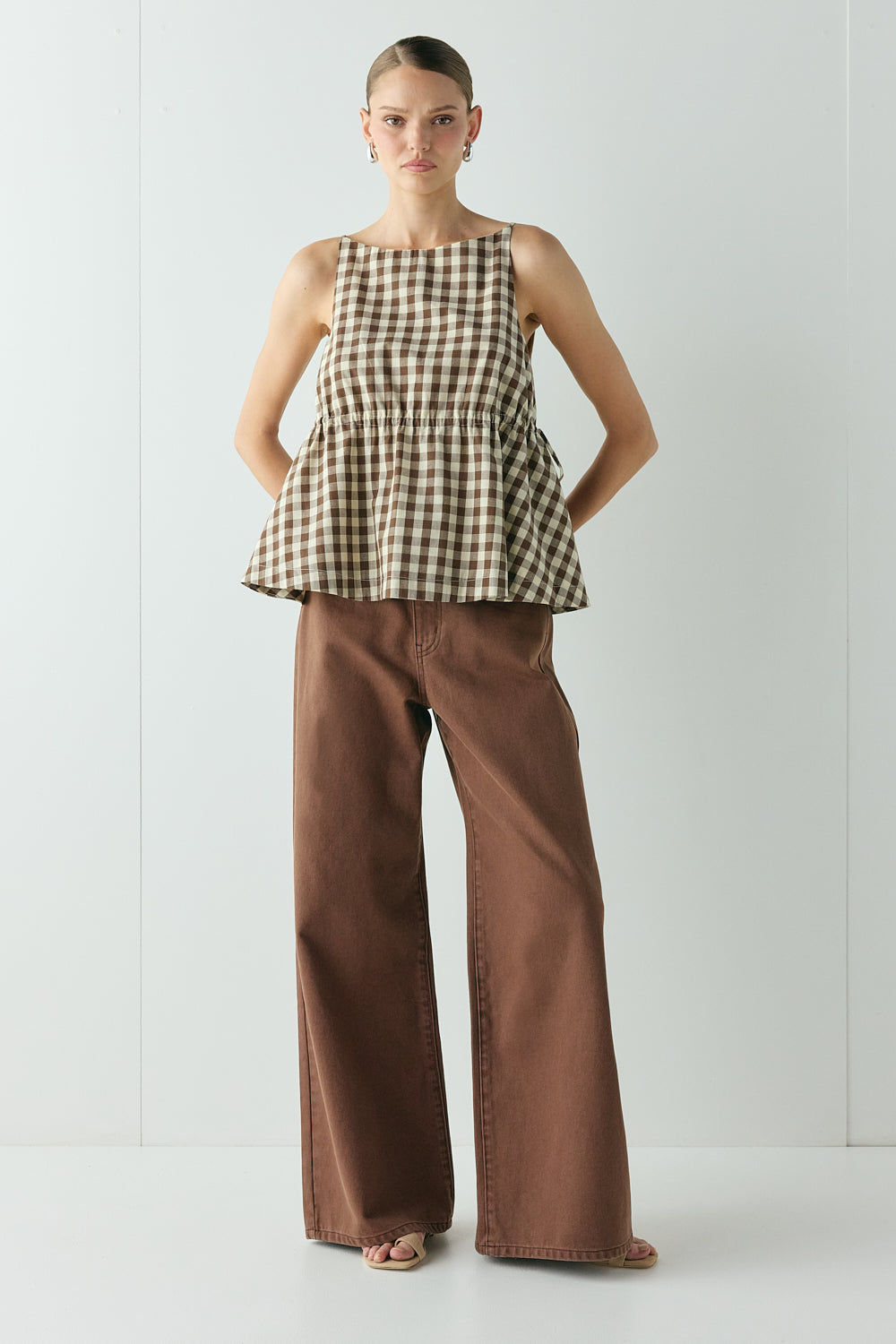 Indi Top Brown Check | VRG GRL sale