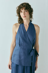 Prue Linen Top Navy | VRG GRL for sale