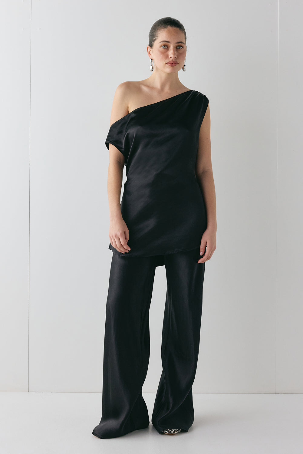 Camille Satin Tunic Top Black | VRG GRL US
