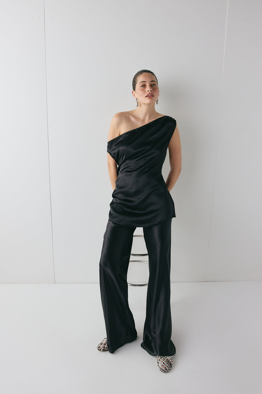 Camille Satin Tunic Top Black | VRG GRL US